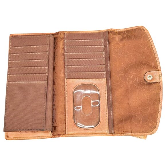 Fossil Flap Front Checkbook Wallet Tan Brown Leather 7 x 4 Back Zip Pocket - Picture 4 of 14